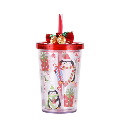 Estilo de design bonito Campainha de Natal Dupla camada de plástico BAP GRATUITO Copo de água potável de palha