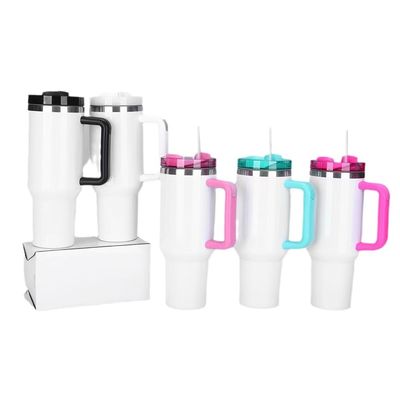 Reutilizável Tublers de aço inoxidável Copas de carro de cor Tumbler com alça e tampa de palha
