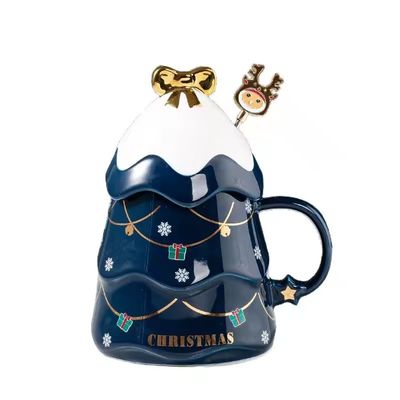 400ml 500ml cerâmica caneca de café taça de chá de escritório com tampa e colher presente de Natal