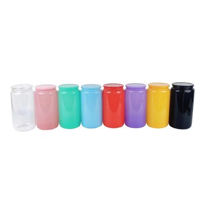 Garrafa de vidro de 16 oz de forma colorida e elegante para água de frutas gratuita