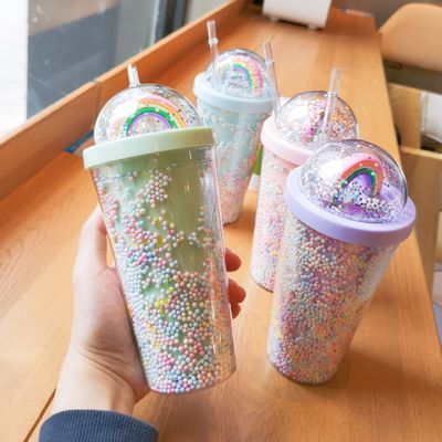 Sorvete Criativo Dupla Parede 550ml Copas de Plástico com Palha Cor Personalizada Para Unisex