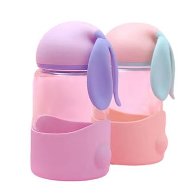 340ml de isolamento térmico personalizado ouvido de coelho bonito garrafa de água de vidro para o exterior unisex