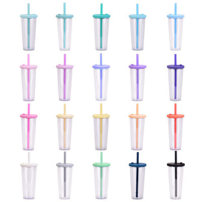 Venda Copo de Plástico Reutilizável Com Palha Logotipo Personalizado Multicolor 24oz Dupla Parede Tumblers