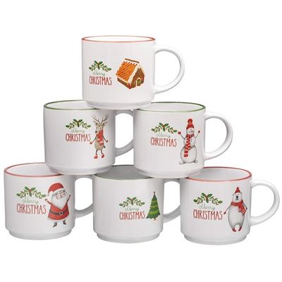 14oz Cerâmica Taça de Café Leite Porcelana Taça de Café Branco de Natal com Design Bonito