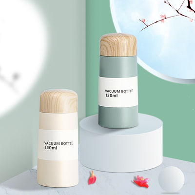 Fota de água com parede dupla Mini madeira de grão de aço inoxidável termo-copo recto 0,5 kg