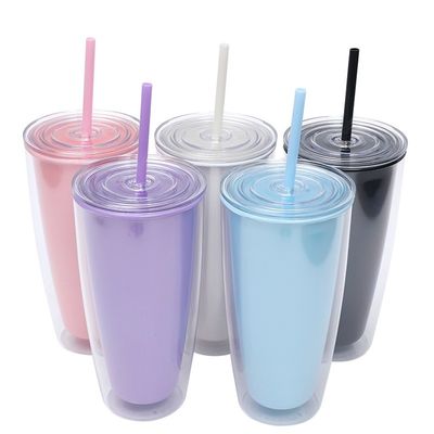 750 ml de capacidade Copo de plástico transparente com tampa e palha para bebê reutilizável