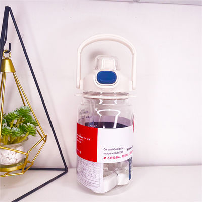 Bottle de água de palha de plástico branca de 1,2 L de capacidade esportiva com marcador de tempo para uso diário