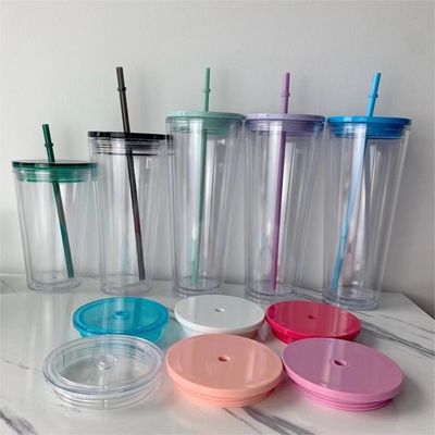 1 peça personalizada DIY 16oz 24oz Dupla parede plástico acrílico Clear Cup com palha e tampa
