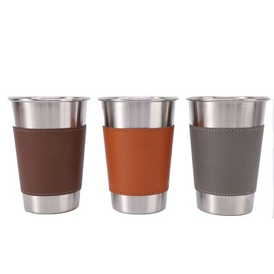 170ML 330ML 500ML Taça de cerveja de aço inoxidável Taça portátil de água de acampamento com caixa de couro