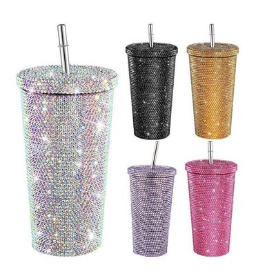 500 ml de pedra de diamante com parede isolada com acessórios com palha