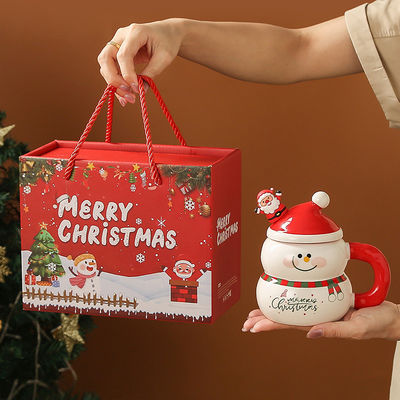 Homem de neve cerâmico sustentável Santa Copa de Natal de café em caixa de presente para festivais