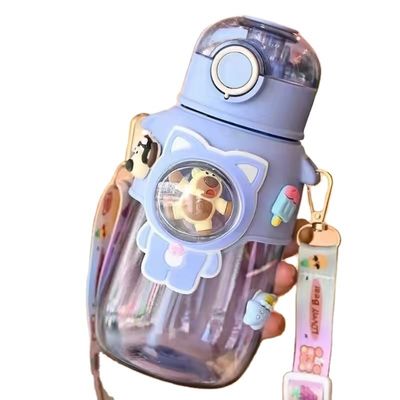 680ml PC PP Bebidas Desportos Urso Cartoon Crianças Outdoor Garrafa de Água de Plástico Com Palha