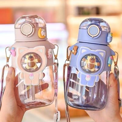 680ml PC PP Bebidas Desportos Urso Cartoon Crianças Outdoor Garrafa de Água de Plástico Com Palha