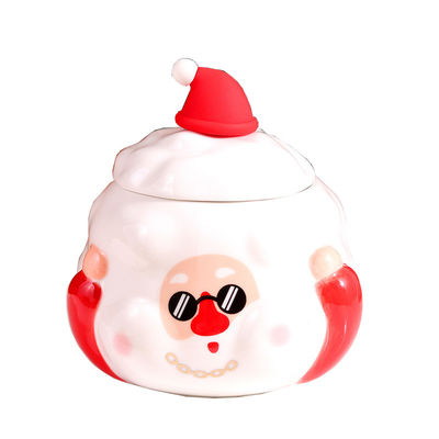 Logotipo personalizado Taça de cerâmica aceitável com tampa Cute Christmas Snowman Design 3 cores
