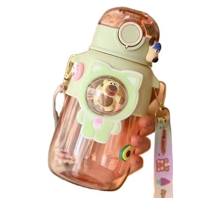 Estilo Beber Desportos Urso Cartoon Crianças Outdoor 680ml garrafa de água de plástico com palha