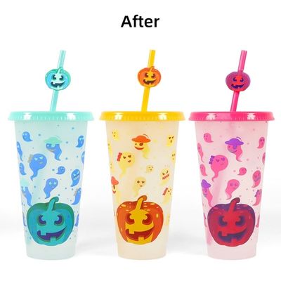 MUGS 24OZ BPA livre bebidas refrigeradas de plástico Tumbler com copo de mudança de cor tampas e palha