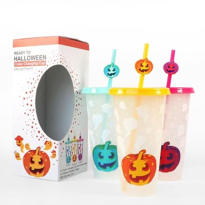 MUGS 24OZ BPA livre bebidas refrigeradas de plástico Tumbler com copo de mudança de cor tampas e palha
