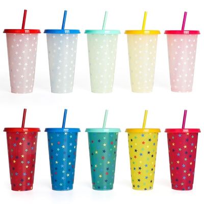 MUGS 24OZ BPA livre bebidas refrigeradas de plástico Tumbler com copo de mudança de cor tampas e palha