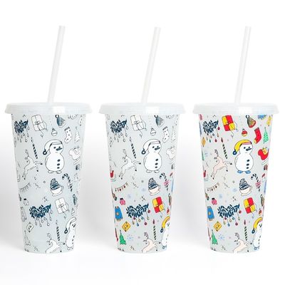 Promoção Entrega Reutilizável Livre de BPA Impressão personalizada Copo de café de plástico com tampa e palha