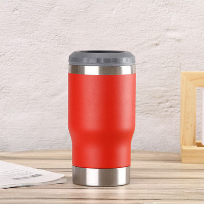 14 oz de latas frias multicoloridas, refrigerador de cerveja isolado a vácuo com design americano.