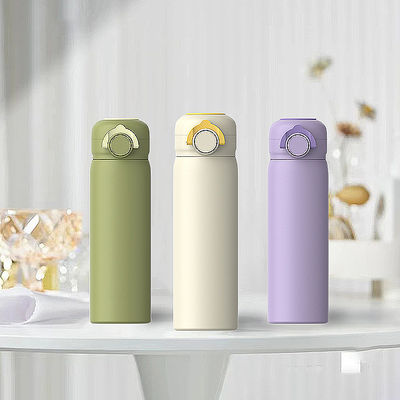 Flascas de vácuo Termosas 450 ml Botão de água de aço inoxidável para homens e mulheres