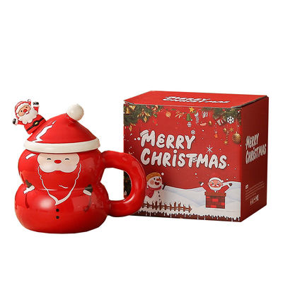 Logotipo personalizado Aceitável Homem de Neve Papai Noel Desenho Menina Caixa de Presente de Natal Leite Copo de Café Taça Com Colher 400ml