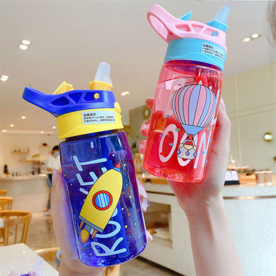 16oz Estudante Carinhosos Portátil Botão de Água de Plástico à prova de vazamento Com Palha e PP Silicone