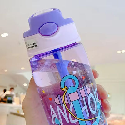 16oz Estudante Carinhosos Portátil Botão de Água de Plástico à prova de vazamento Com Palha e PP Silicone