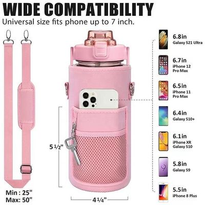 Garrafa de água de plástico com manga de armazenamento Marcador de tempo de palha motivacional Garrafa de 2000 ml