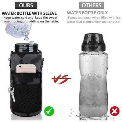 Garrafa de água de plástico com manga de armazenamento Marcador de tempo de palha motivacional Garrafa de 2000 ml