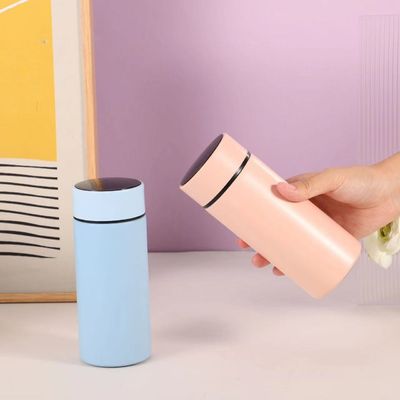 Garrafa desportiva isolada 350 ml frasco de vácuo de aço inoxidável com visor de temperatura