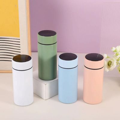 Garrafa desportiva isolada 350 ml frasco de vácuo de aço inoxidável com visor de temperatura