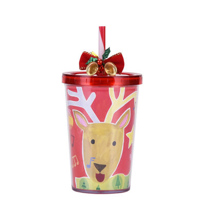 Estilo de design bonito Campainha de Natal Dupla camada de plástico BAP GRATUITO Copo de água potável de palha