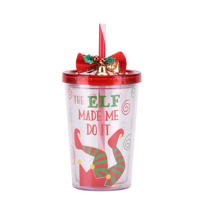 Estilo de design bonito Campainha de Natal Dupla camada de plástico BAP GRATUITO Copo de água potável de palha