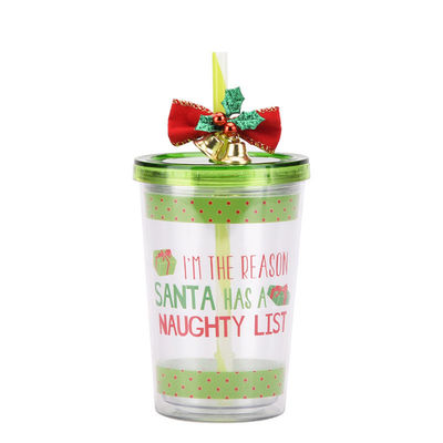 Estilo de design bonito Campainha de Natal Dupla camada de plástico BAP GRATUITO Copo de água potável de palha