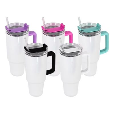 HANDGRIP 40oz Tumbler com tampa de palha e alça de aço inoxidável reutilizável Tumbler para copos de carro coloridos