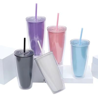 TOUR Aplicável Adultos 24oz BPA livre Dupla parede de plástico Tumbler com palha e tampa