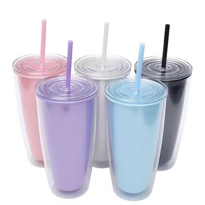 Big Belly Cup 24oz Botão de água de plástico de parede dupla com palha e cor personalizada