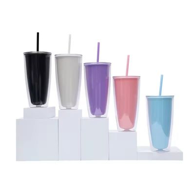 Big Belly Cup 24oz Botão de água de plástico de parede dupla com palha e cor personalizada