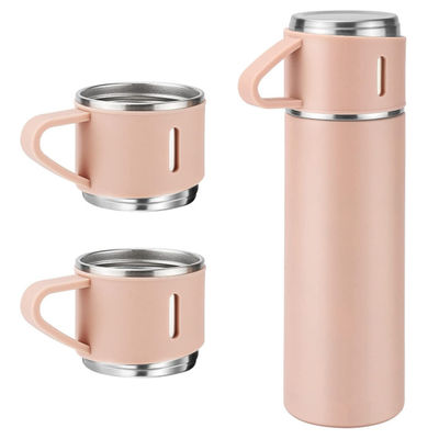 500 ml de conjunto de garrafas portáteis de aço inoxidável de parede dupla com dois copos de café