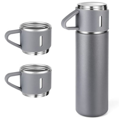 500 ml de conjunto de garrafas portáteis de aço inoxidável de parede dupla com dois copos de café