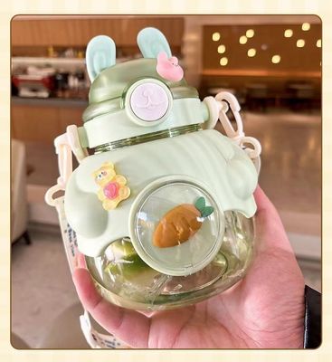 Viagem autônoma Garrafa de água de plástico infantil com design de palha e à prova de vazamento