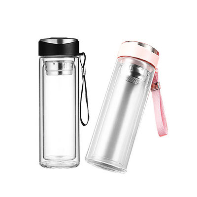 Copo de café de vidro de silicone de parede dupla 320 ml com infusor de chá e tampa de PP