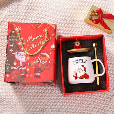 Chávena de Natal 400ml Desenho Atraente Cerâmica Reutilizável Porcelana Copo de Café com Colher