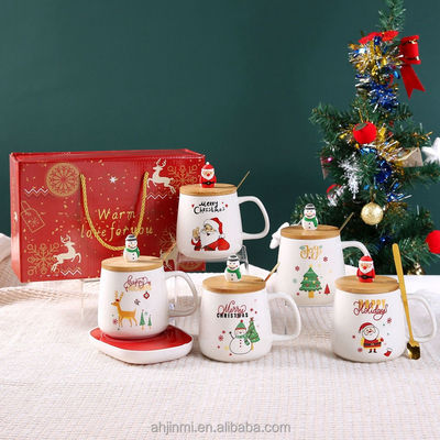 Chávena de Natal 400ml Desenho Atraente Cerâmica Reutilizável Porcelana Copo de Café com Colher