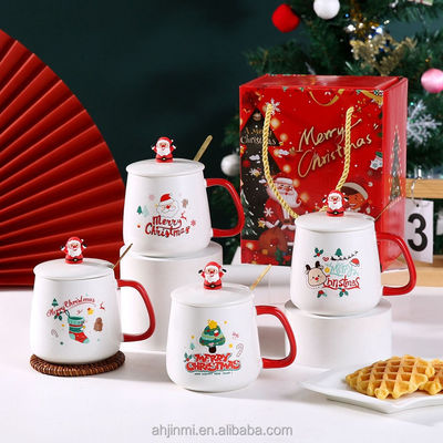 Chávena de Natal 400ml Desenho Atraente Cerâmica Reutilizável Porcelana Copo de Café com Colher