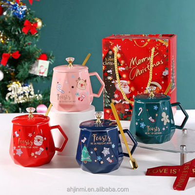 Chávena de Natal 400ml Desenho Atraente Cerâmica Reutilizável Porcelana Copo de Café com Colher