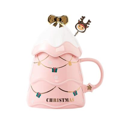 400ml 500ml cerâmica caneca de café taça de chá de escritório com tampa e colher presente de Natal