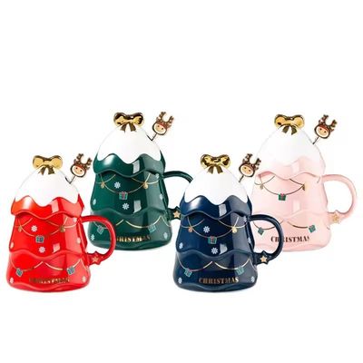 400ml 500ml cerâmica caneca de café taça de chá de escritório com tampa e colher presente de Natal