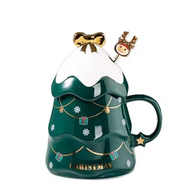 Sustentável 400ml 500ml Cerâmica Set de caneca de café com tampa e colher para o presente de Natal